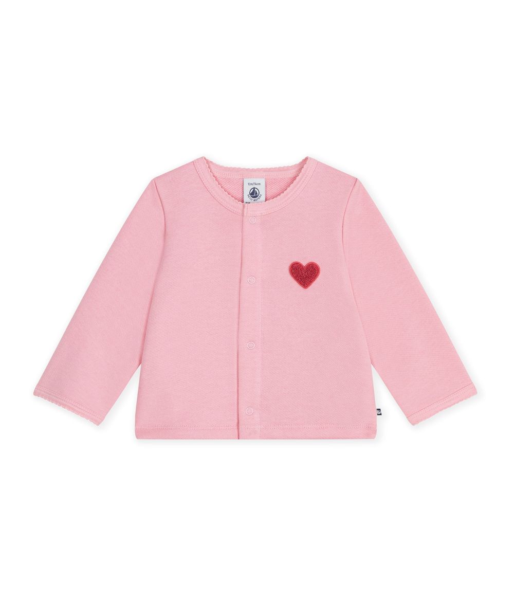 Petit Bateau - Baby Girl's Heart Badge Plain Cotton Cardigan
