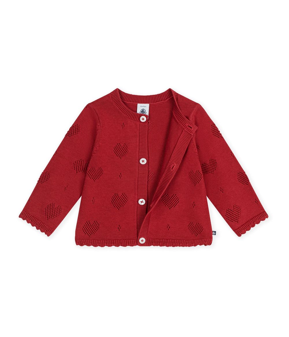 Petit Bateau - Baby Girl's Heart Pattern Cotton Cardigan - Chili