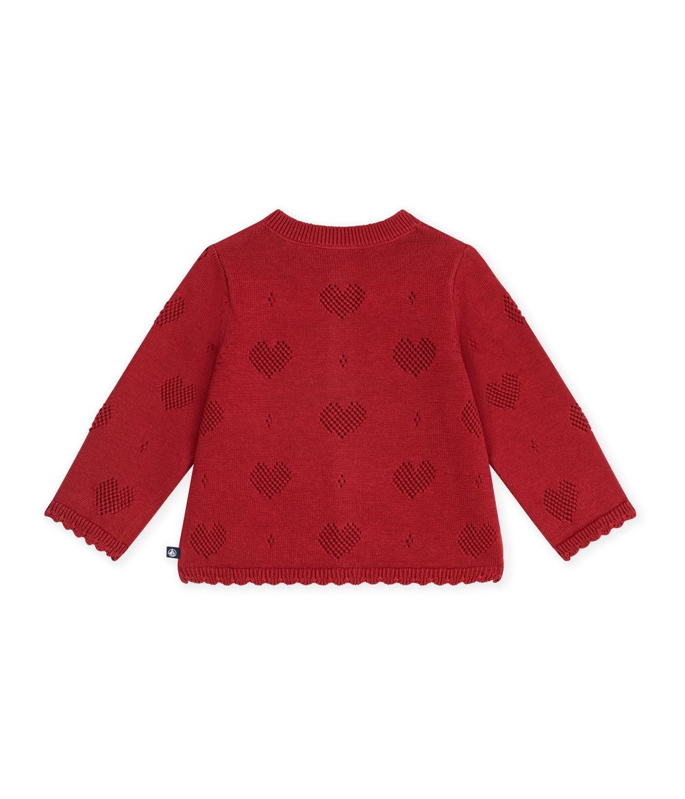 Petit Bateau - Baby Girl's Heart Pattern Cotton Cardigan - Chili