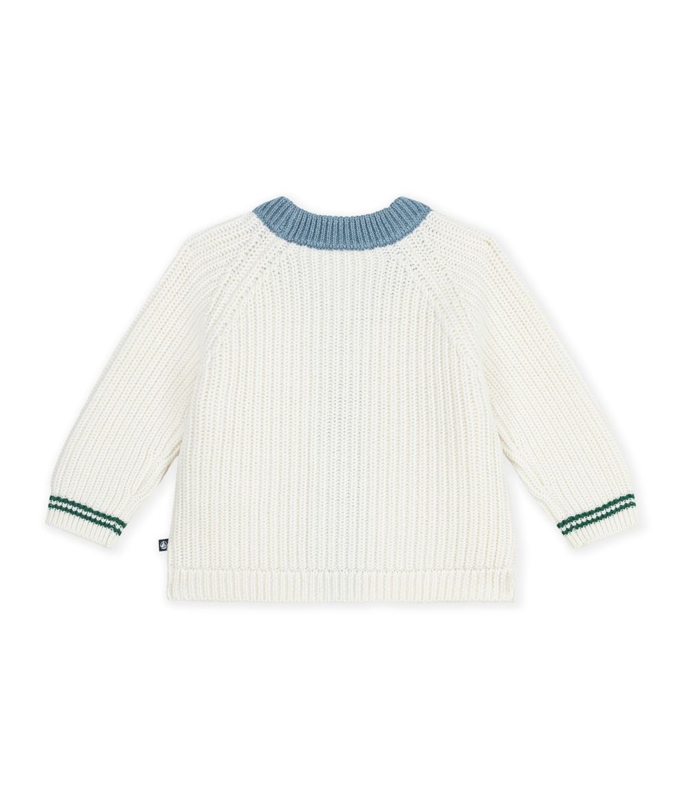 Petit Bateau - Baby Boy's Contrast Detail Knitted Cardigan - Marshmallow/Blue