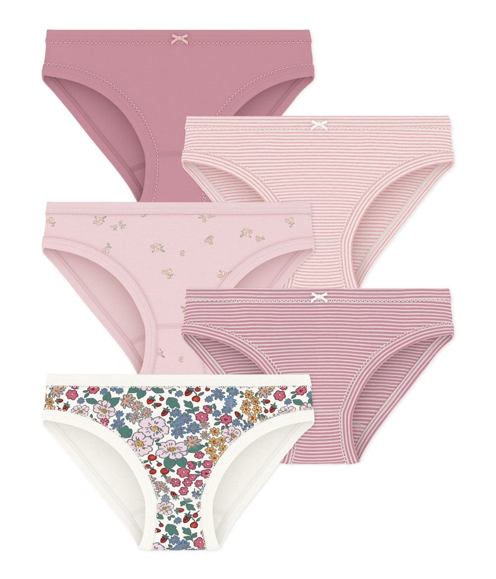 Petit Bateau - 5pc-Set - Girl's Rib Knit Cotton Panties - Multicolor