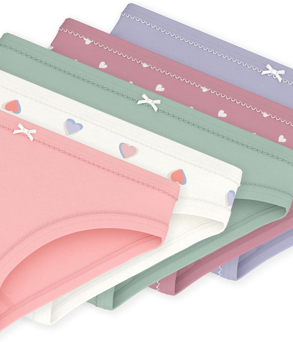 Petit Bateau - 5pc-Set - Hearts Printed Cotton Panties - Multicolor