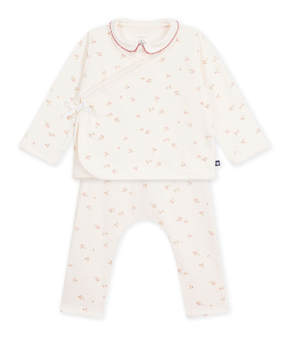 Petit Bateau - 3pc-Set - Baby Girl Bodysuit With Wrap Top &  Pant Set - Milk