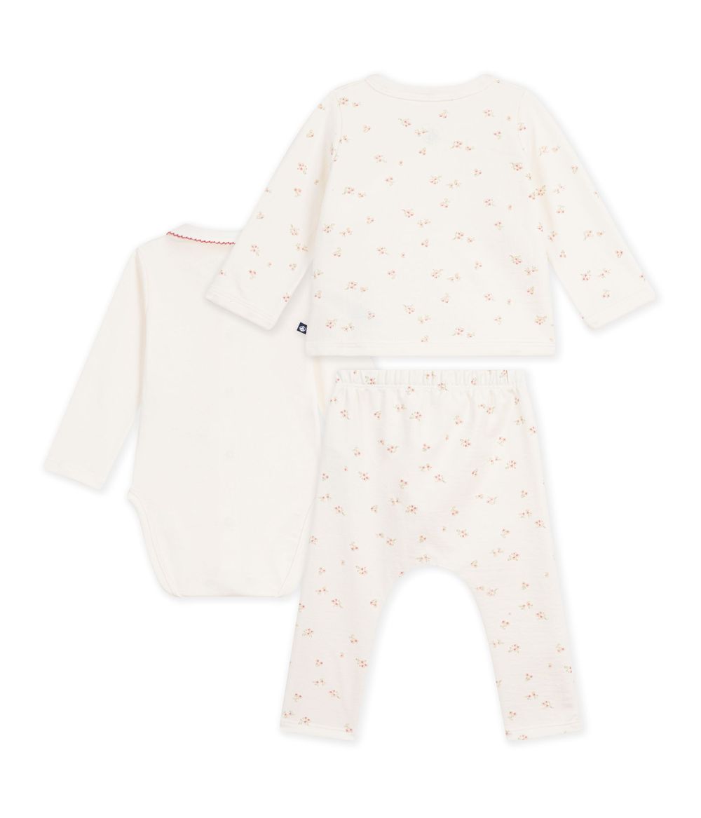 Petit Bateau - 3pc-Set - Baby Girl Bodysuit With Wrap Top &  Pant Set - Milk
