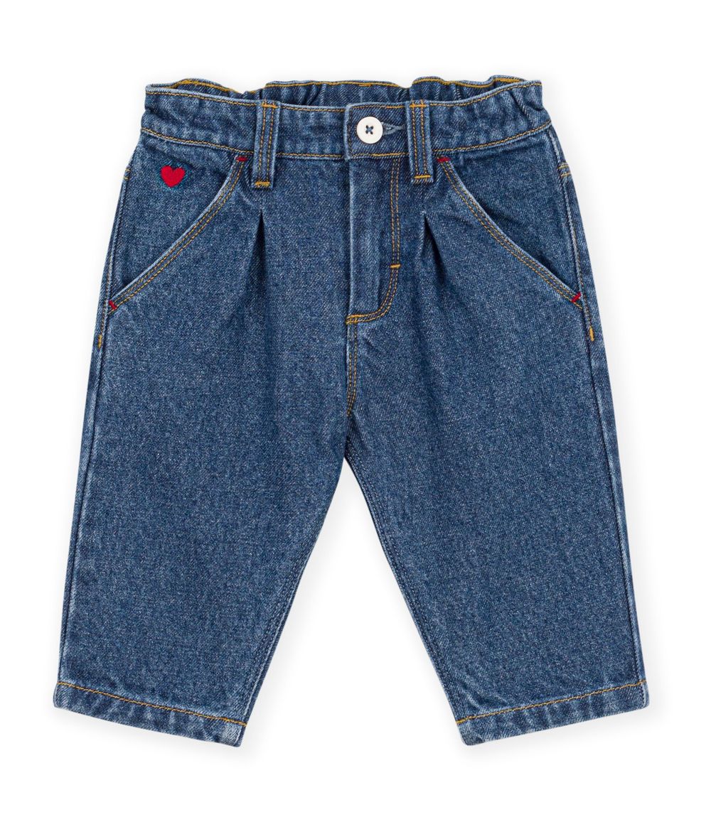 Petit Bateau - Heart Embroidery Plain Denim Trouser - Denim Moyen