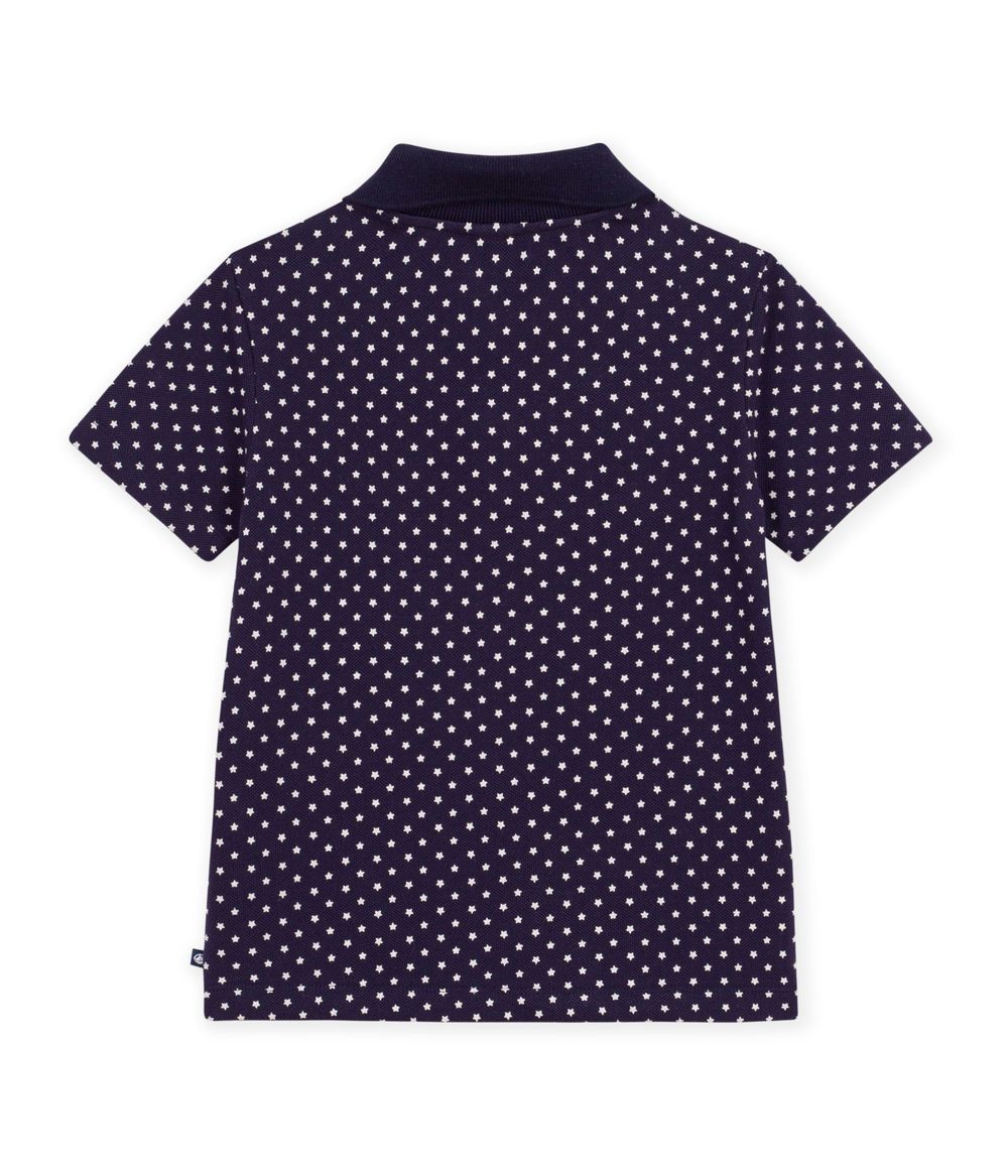 Petit Bateau - Short Sleeves Star Printed Cotton Polo Shirt - Soir/Marshmallow