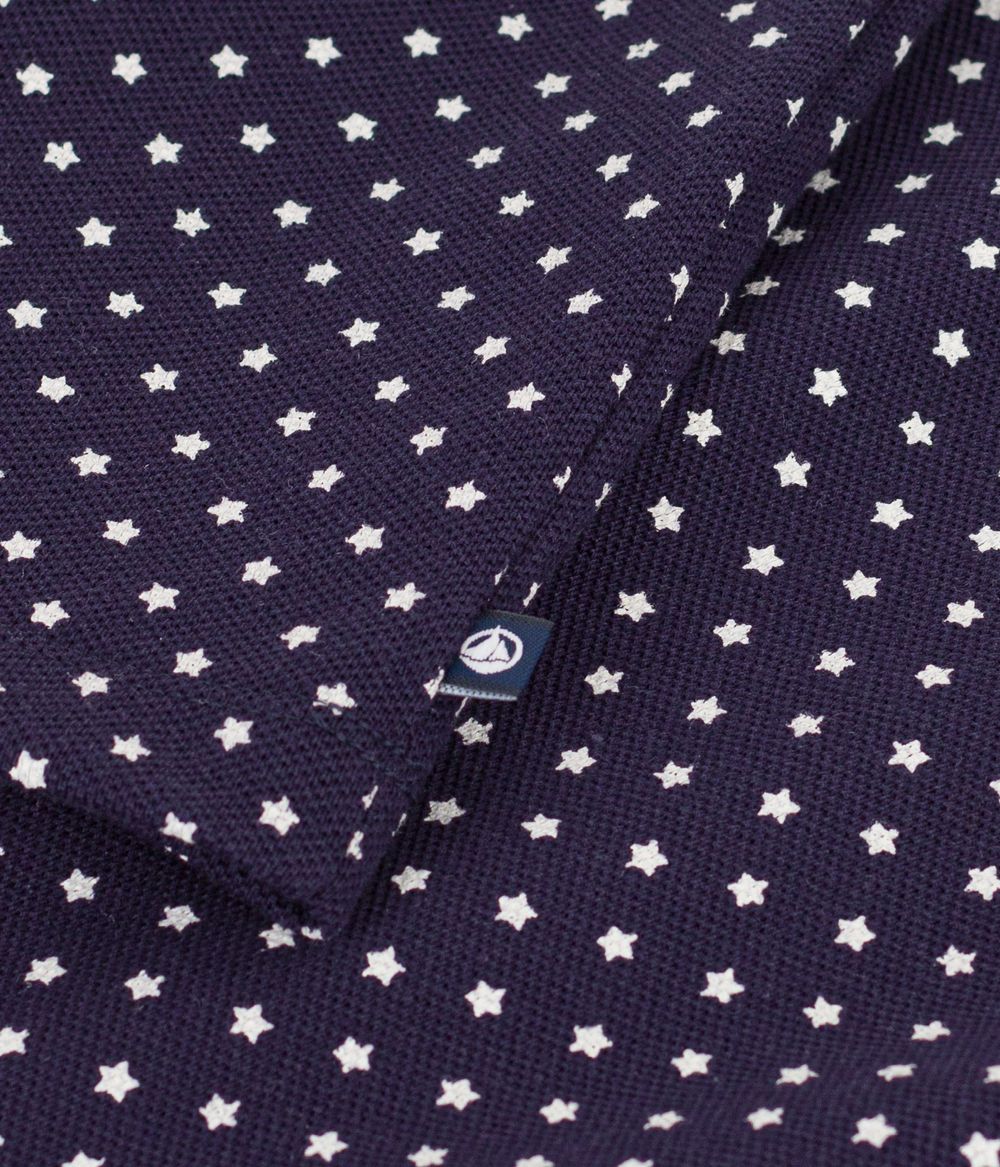 Petit Bateau - Short Sleeves Star Printed Cotton Polo Shirt - Soir/Marshmallow