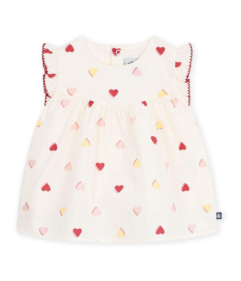Petit Bateau - Baby Girl's Heart Printed Sleeveless Poplin Blouse - Milk
