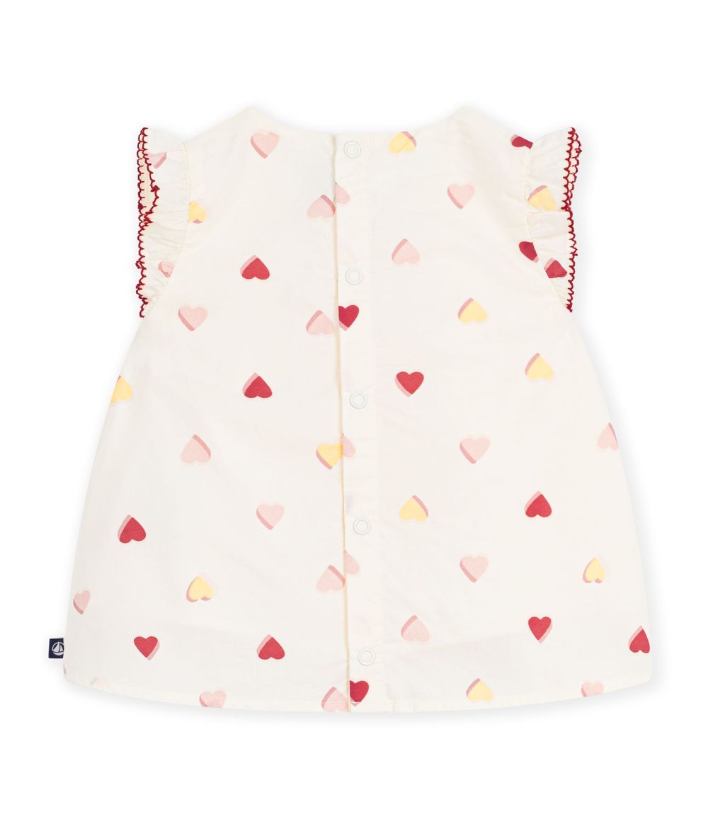 Petit Bateau - Baby Girl's Heart Printed Sleeveless Poplin Blouse - Milk