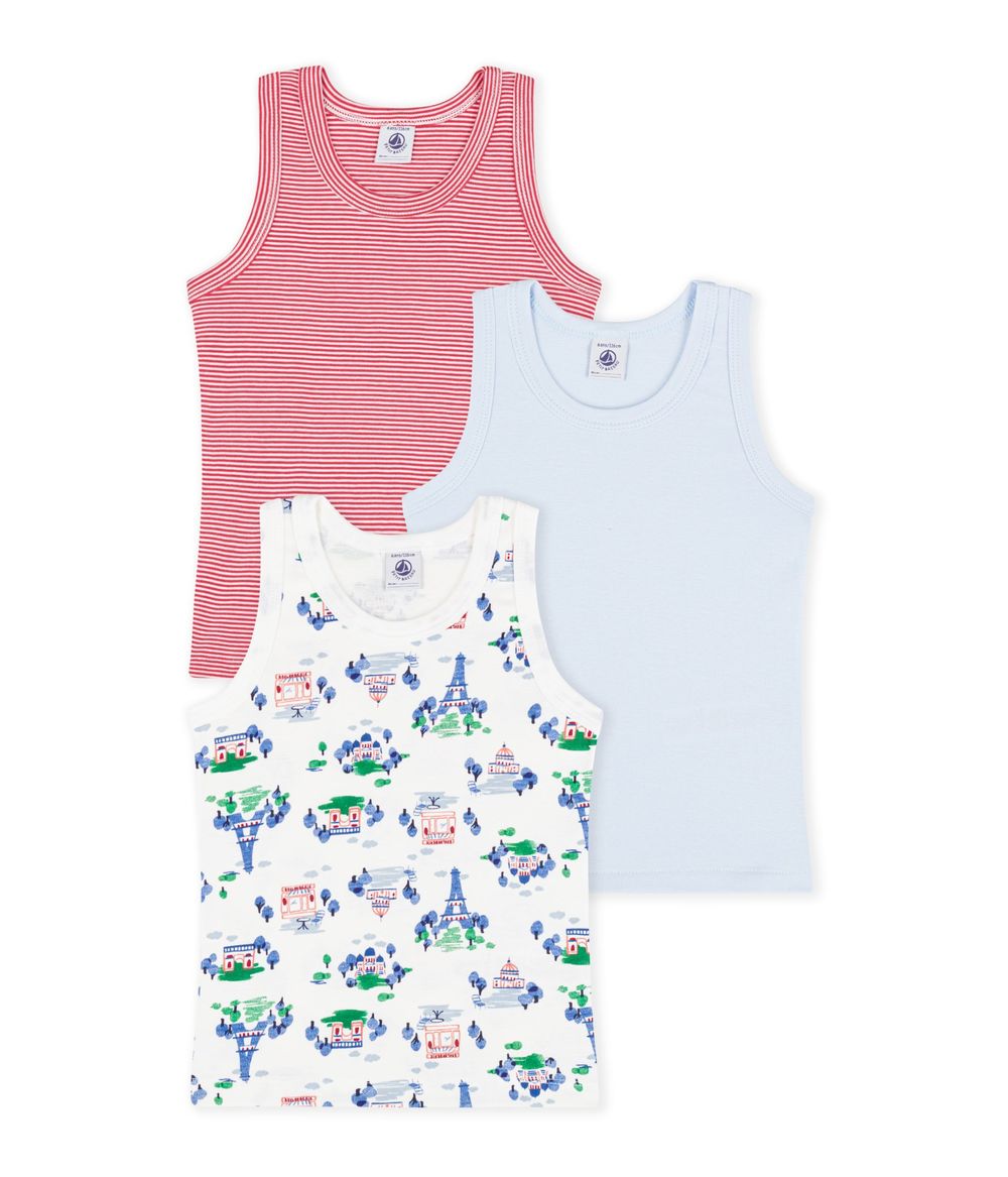 Petit Bateau - 3pc-Set - Paris Printed Cotton Tank Tops - Multicolor