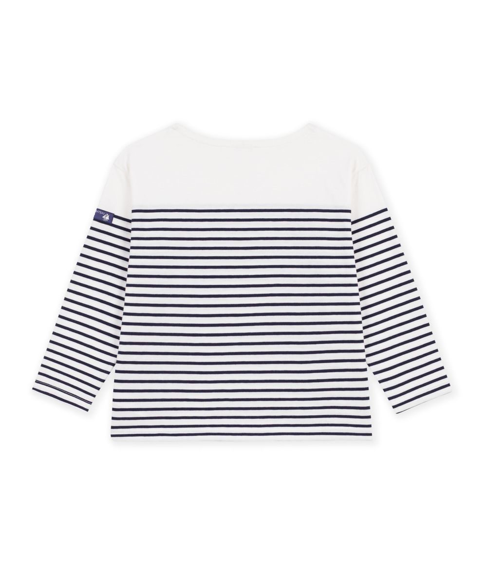 Petit Bateau - Girl's Cotton Breton Top - Marshmallow/Smoking Blue