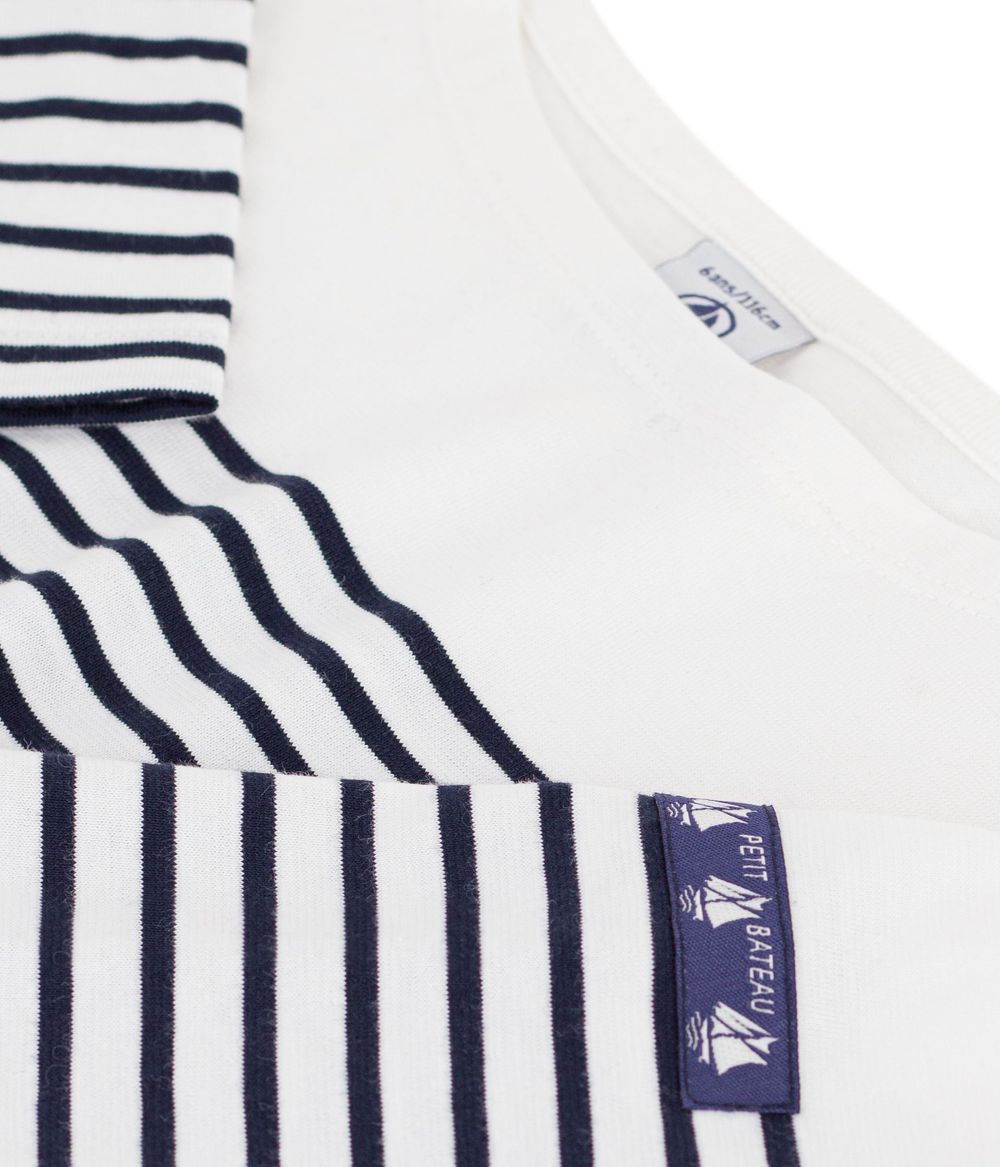 Petit Bateau - Girl's Cotton Breton Top - Marshmallow/Smoking Blue