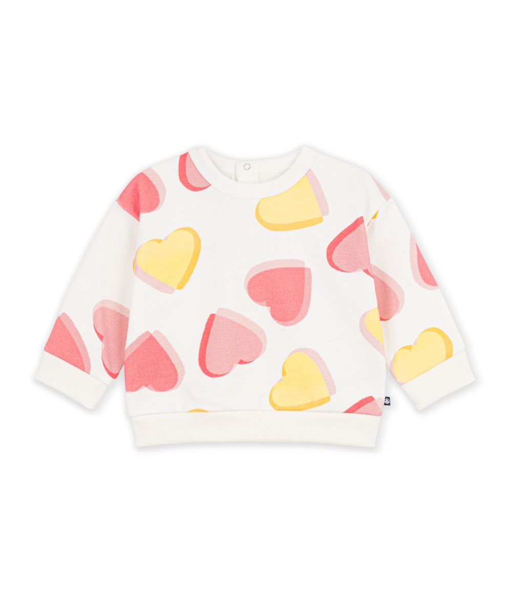 Petit Bateau - Baby Girl Heart Design Cotton Sweatshirt - Multicolor