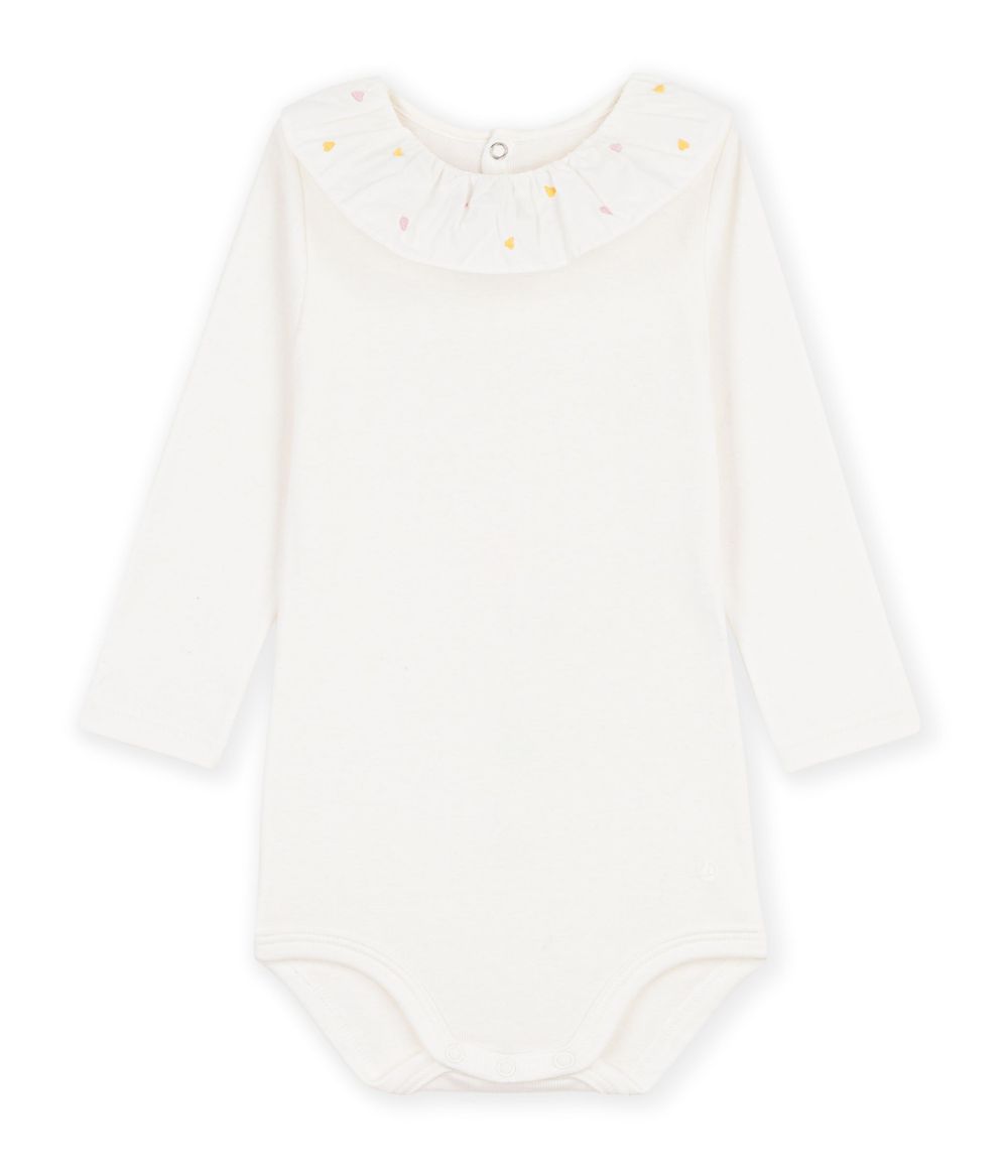 Petit Bateau - Plain Cotton Body With Embroidered Collar - Marshmallow