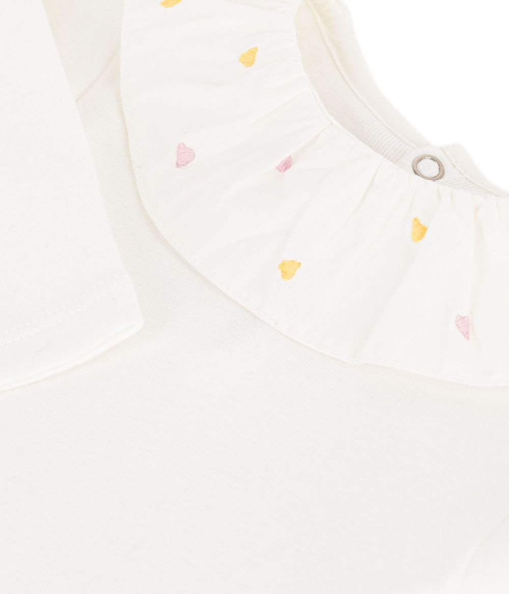 Petit Bateau - Plain Cotton Body With Embroidered Collar - Marshmallow