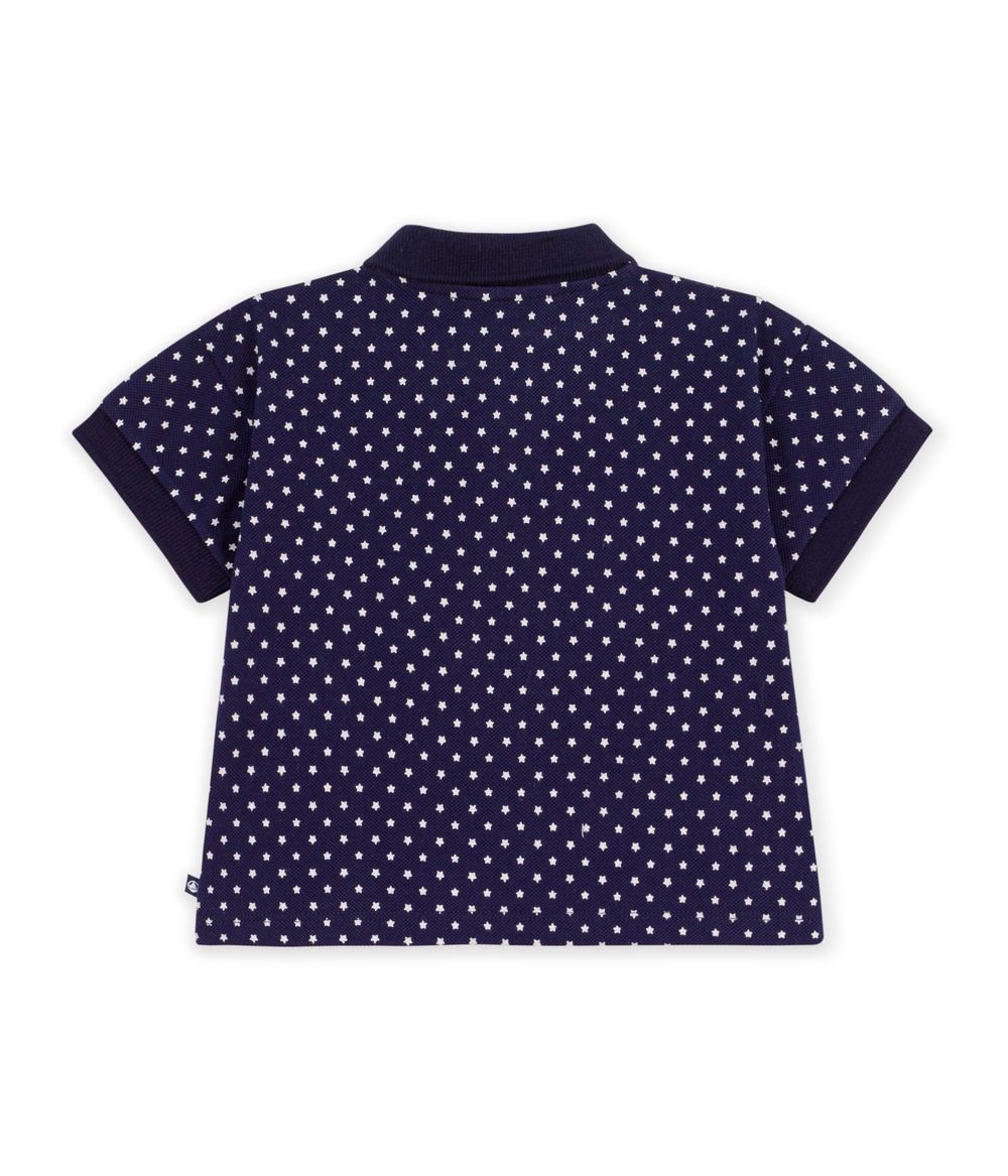 Petit Bateau - Short Sleeves Cotton Polo Shirt Stars Printed - Soir/Marshmallow