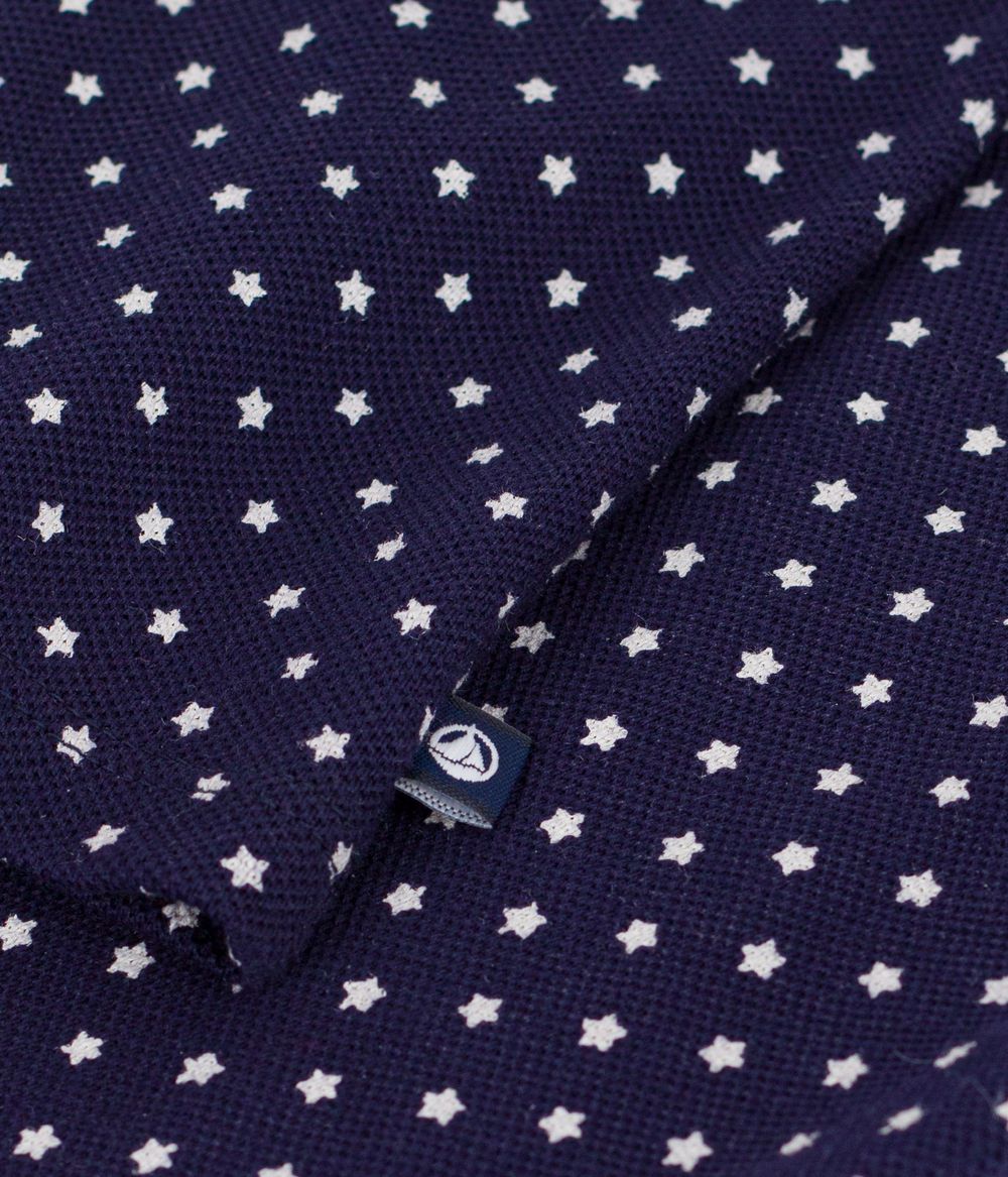 Petit Bateau - Short Sleeves Cotton Polo Shirt Stars Printed - Soir/Marshmallow