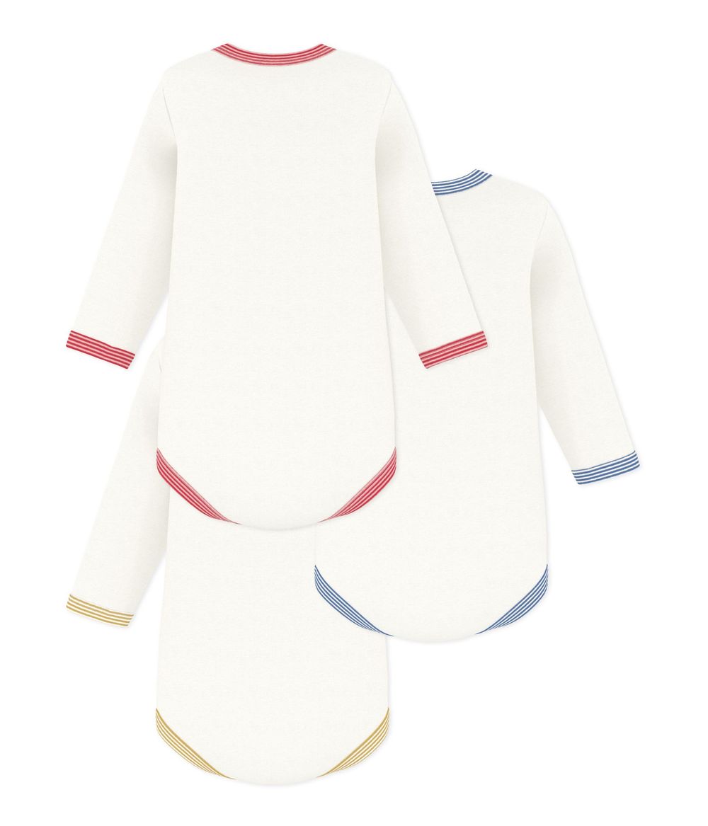 Petit Bateau - 3-pc-Set - Plain Cotton Long-Sleeved Bodysuit - Multicolor