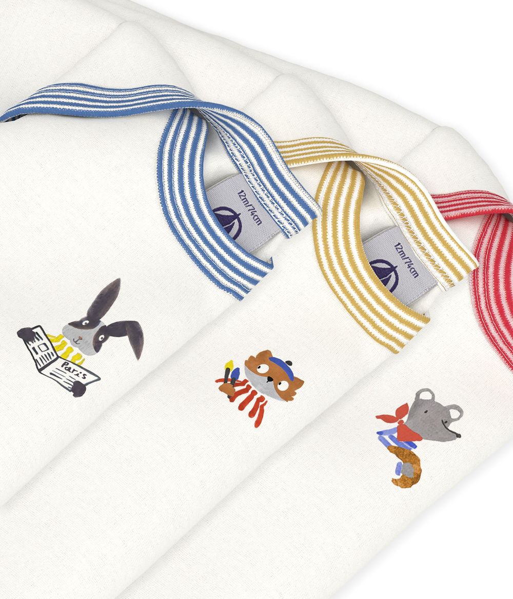 Petit Bateau - 3-pc-Set - Plain Cotton Long-Sleeved Bodysuit - Multicolor