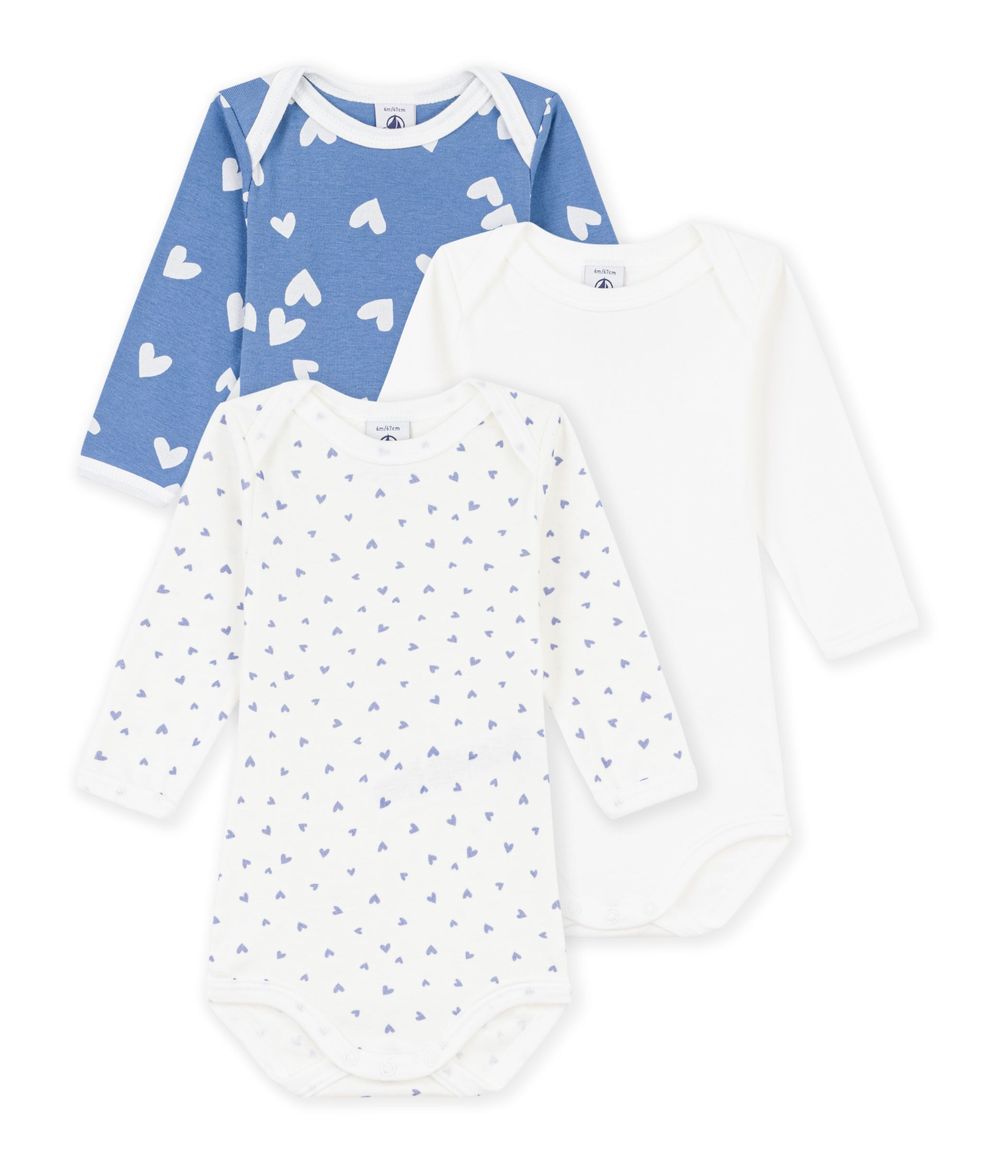 Petit Bateau - 3-pc-Set - Long-Sleeves Heart Print Cotton Bodysuit - Multicolor