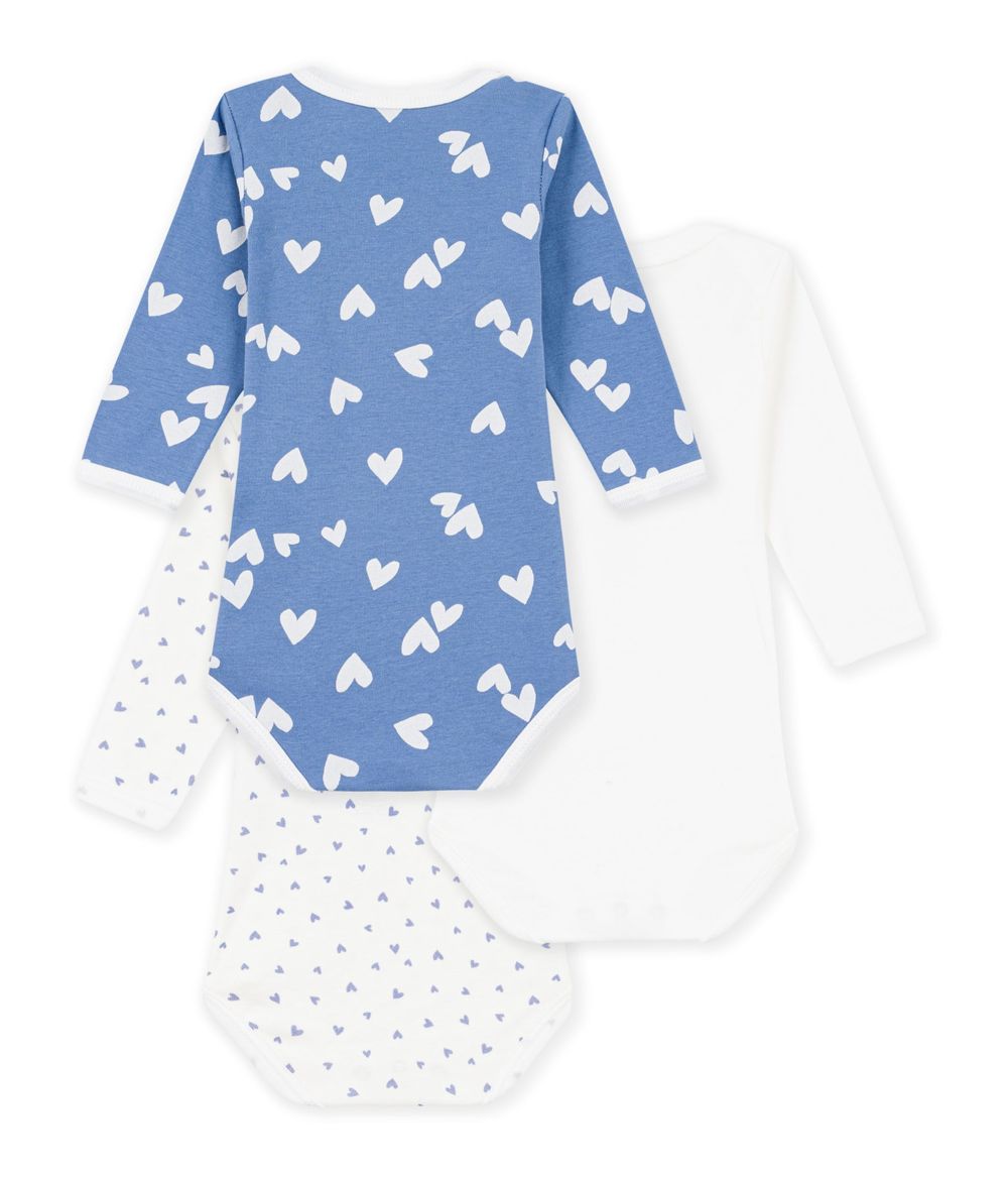 Petit Bateau - 3-pc-Set - Long-Sleeves Heart Print Cotton Bodysuit - Multicolor