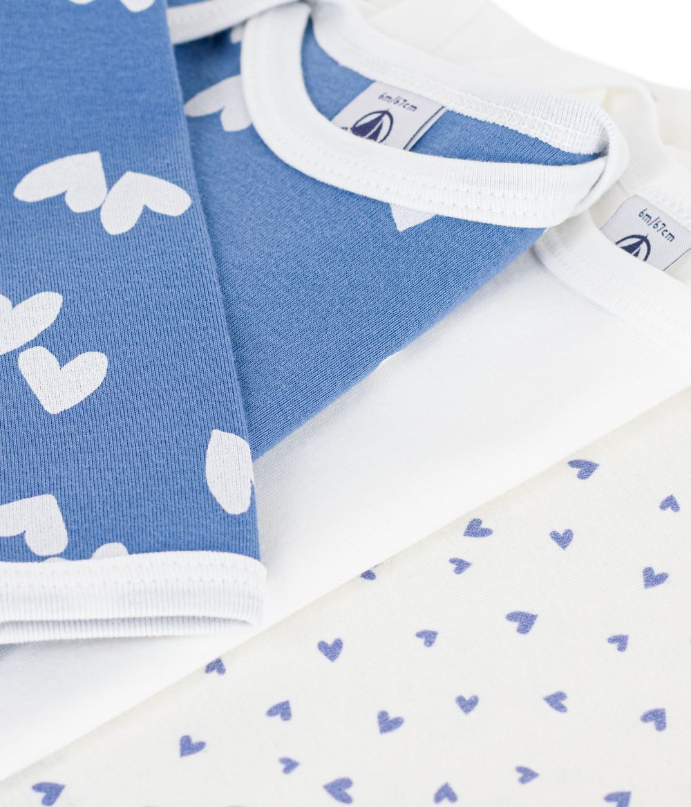 Petit Bateau - 3-pc-Set - Long-Sleeves Heart Print Cotton Bodysuit - Multicolor