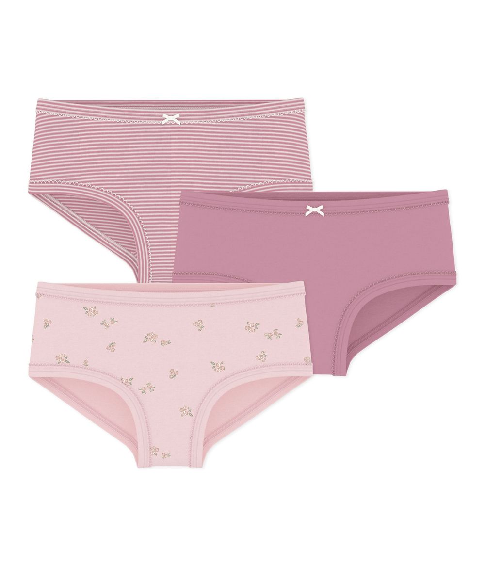 Petit Bateau - 3pc-Set - Girls Cotton Plain & Flower Pattern Underpants - Multicolor
