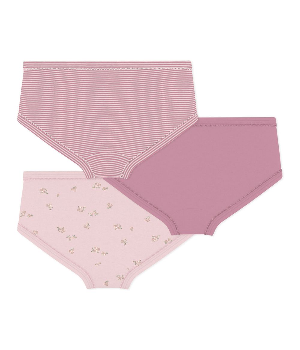 Petit Bateau - 3pc-Set - Girls Cotton Plain & Flower Pattern Underpants - Multicolor