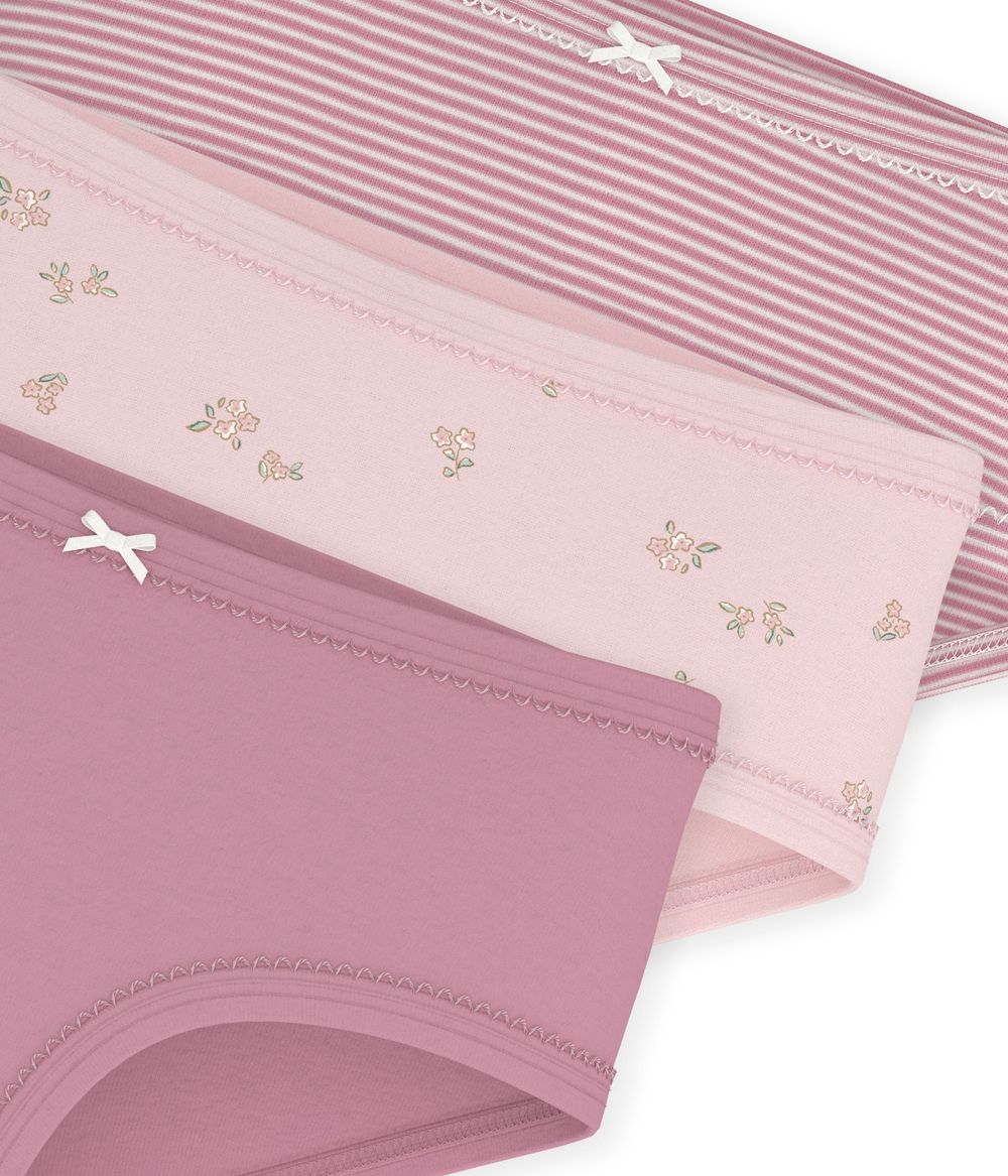 Petit Bateau - 3pc-Set - Girls Cotton Plain & Flower Pattern Underpants - Multicolor