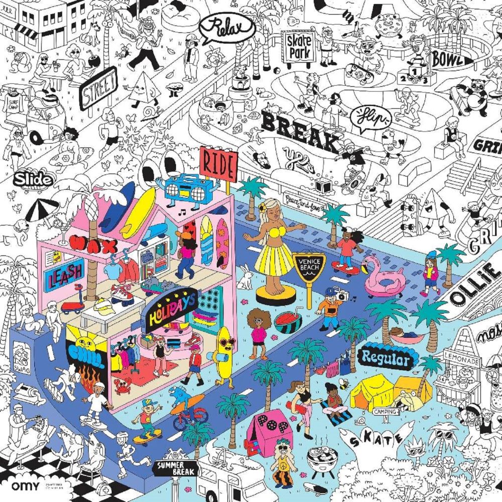 Omy - Giant Coloring Poster - Surf And Skate