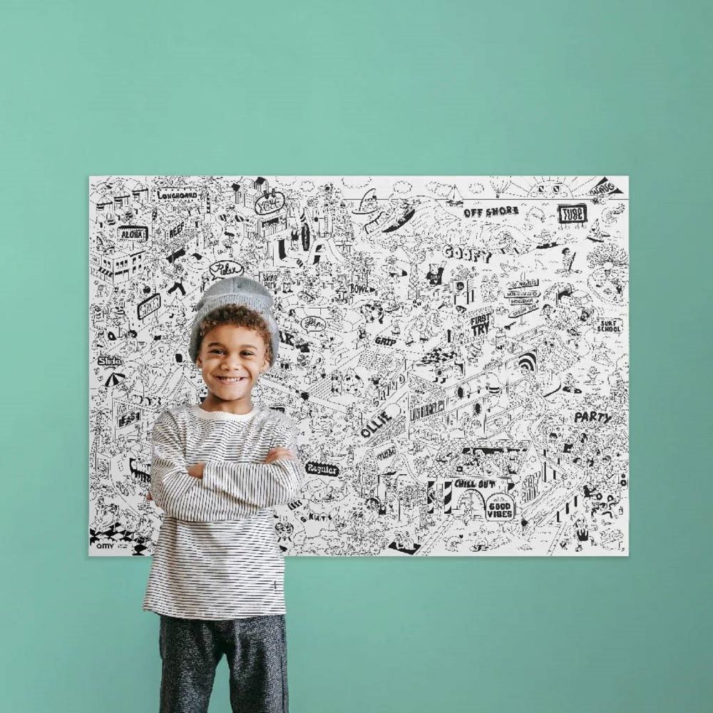 Omy - Giant Coloring Poster - Surf And Skate
