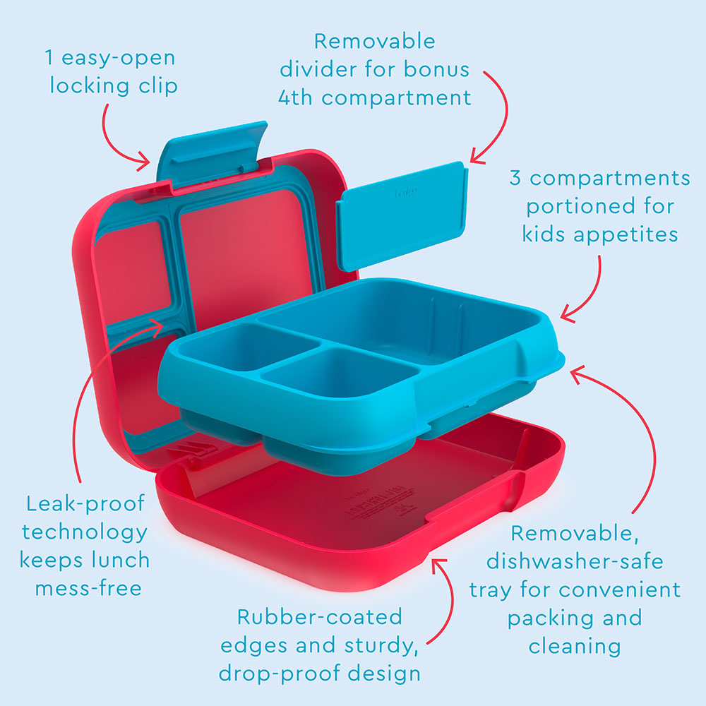 Bentgo - Pop 3 Compartment Lunchbox - Flame Red/Turqooise
