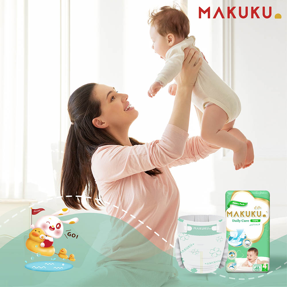 Makuku - Daily Care Tape Diapers - Jumbo Pack - Size 4 - 9-14 kg - Pack of 6 - 288 Count