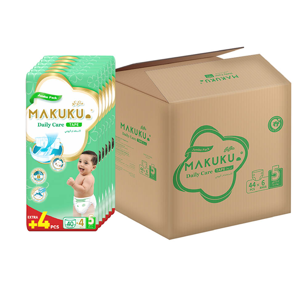 Makuku - Daily Care Tape Diapers - Jumbo Pack - Size 5 - 12-17 kg - Pack of 6 -  264 Count