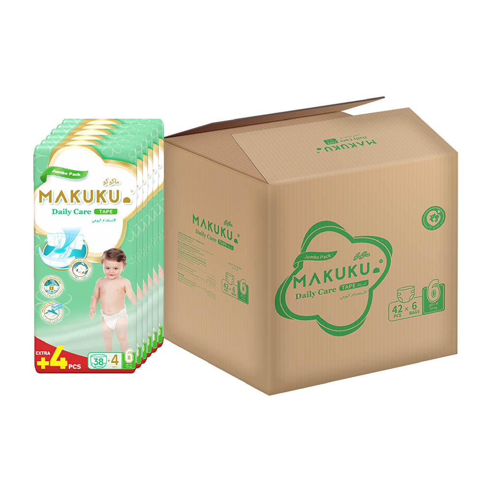 Makuku - Daily Care Tape Diapers - Jumbo Pack - Size 6 - 15+kg - Pack of 6 - 252 Count