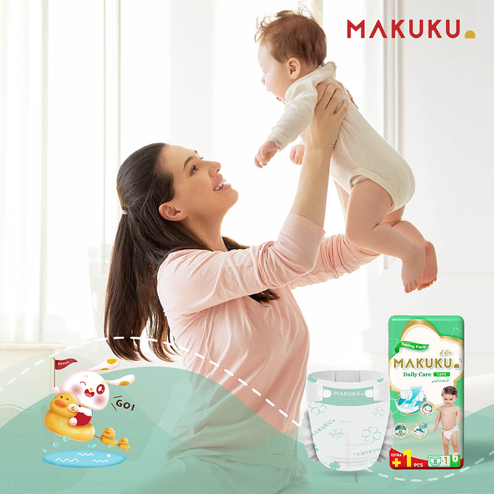 Makuku - Daily Care Tape Diapers - Savings Pack - Size 6 - 15+ kg - Pack of 16 - 144 Count