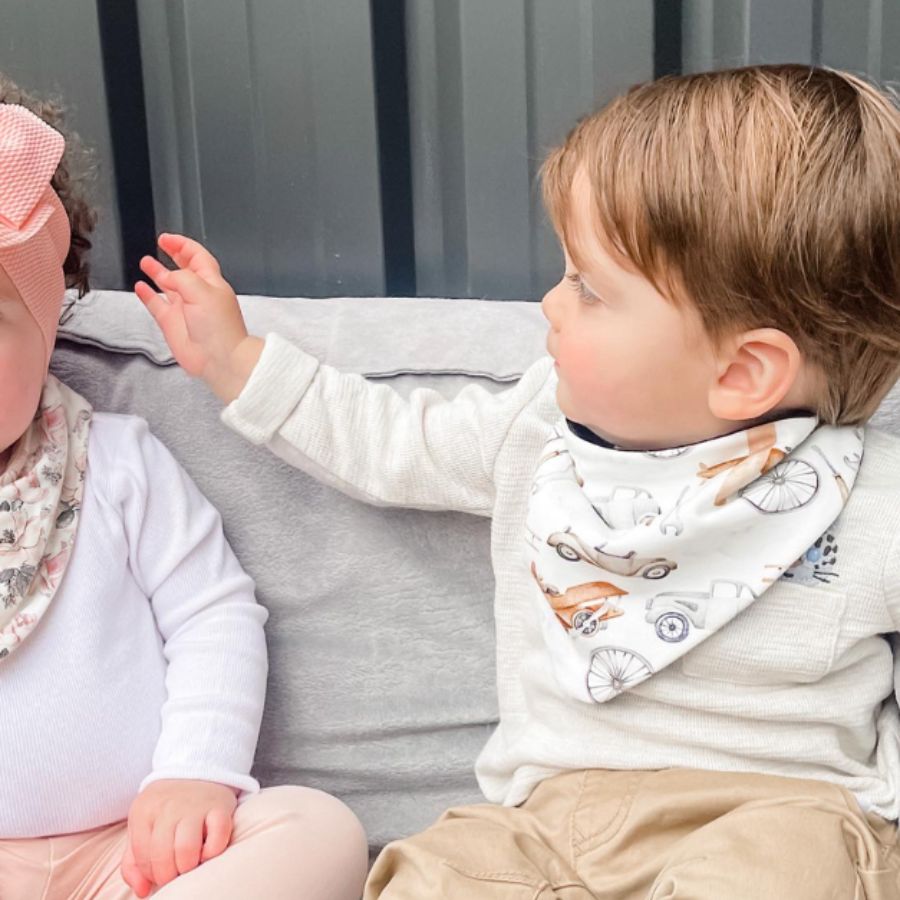 All4Ella - Reversible Bandana Bibs - Lined Vehicle - 2 Pcs