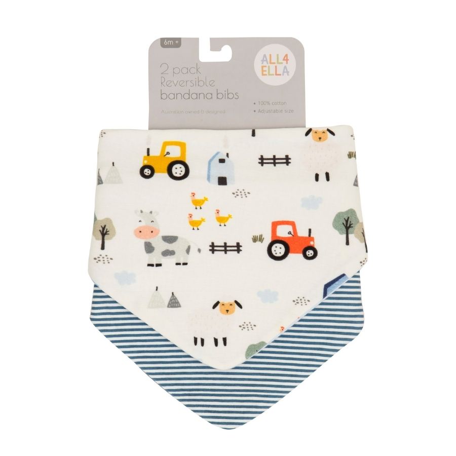 All4Ella - Reversible Bandana Bibs - Barnyard - 2 Pcs