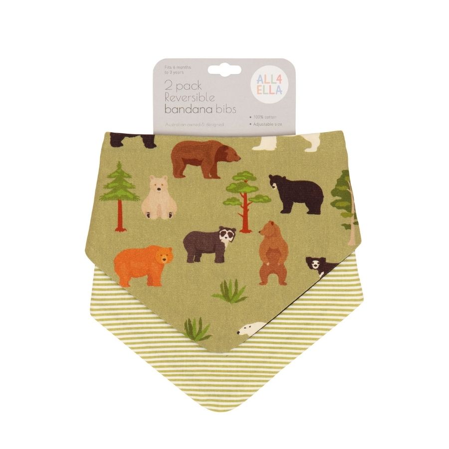 All4Ella - Reversible Bandana Bibs - Bears - 2 Pcs