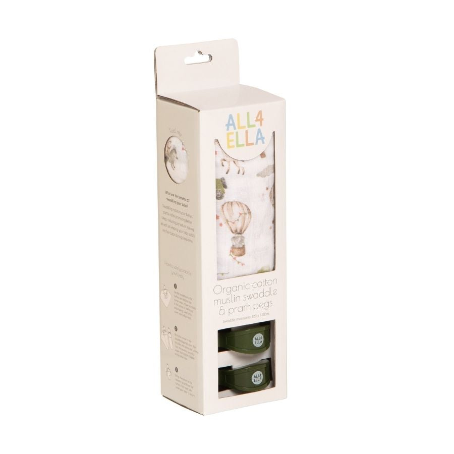 All4Ella - Muslin and 2 Pram Peg Box Set - Monkey Carnival