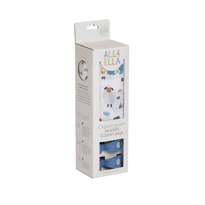 All4ella - Muslin and 2 Pram Peg Gift Set - Barnyard