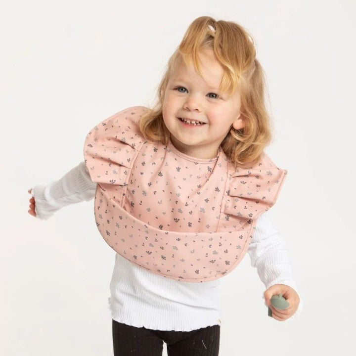 All4ella - Recycled Frills Bib - Leaves - Pink