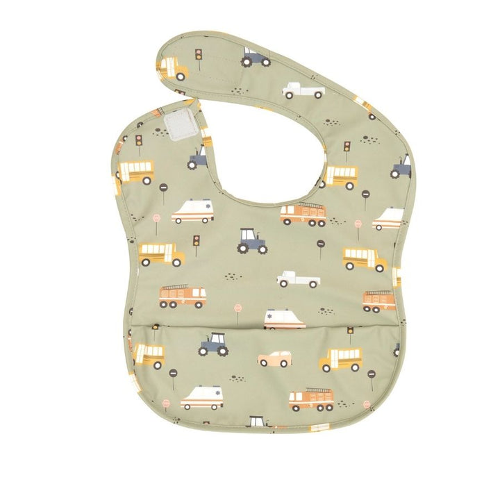 All4ella - Recycled Pouch Bib - Trucks - Sage