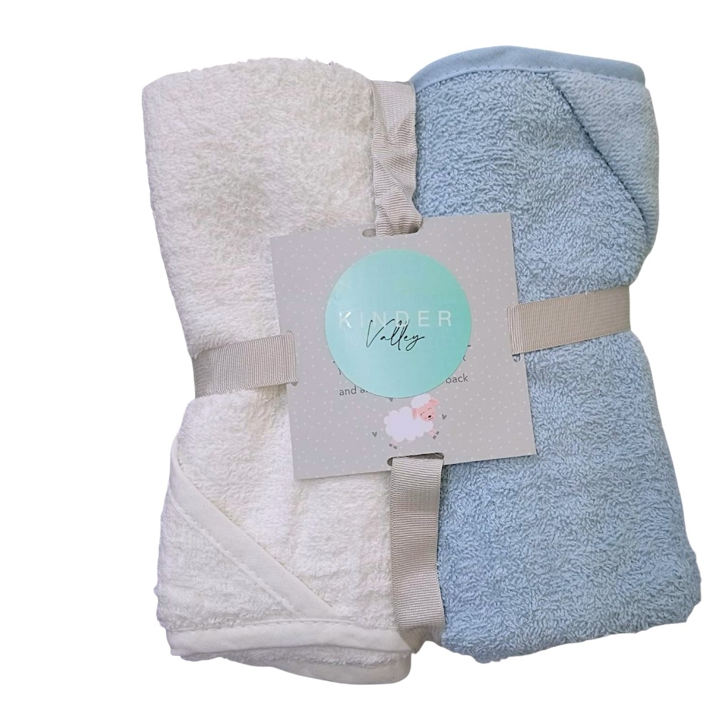 Kinder Valley Baby Hooded Towel - Blue/White - Pack of 2