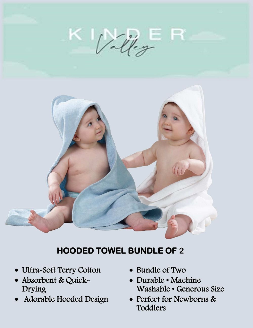 Kinder Valley Baby Hooded Towel - Blue/White - Pack of 2