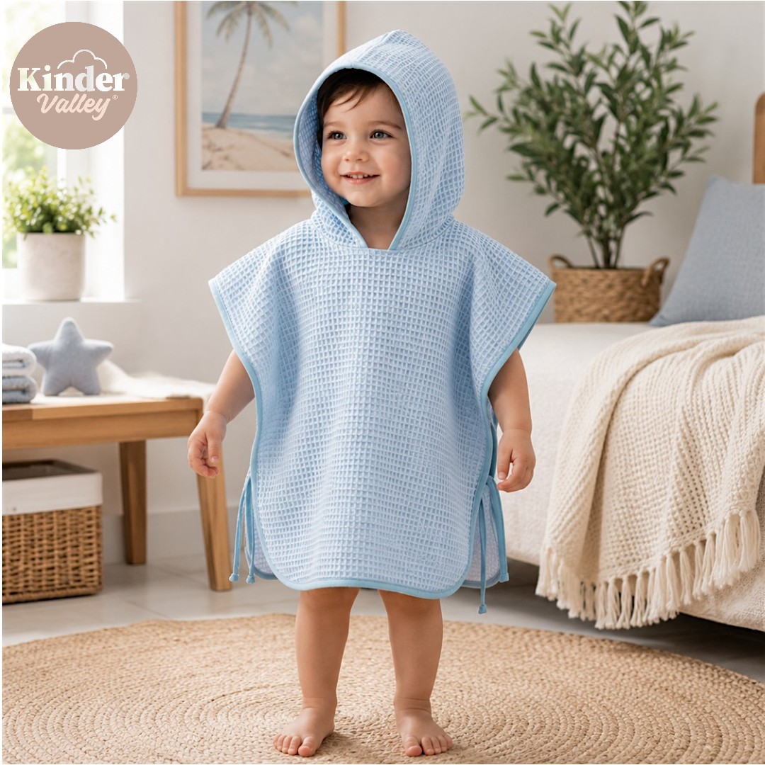 Kinder Valley - Cotton Waffle Poncho - Blue_1-3Y