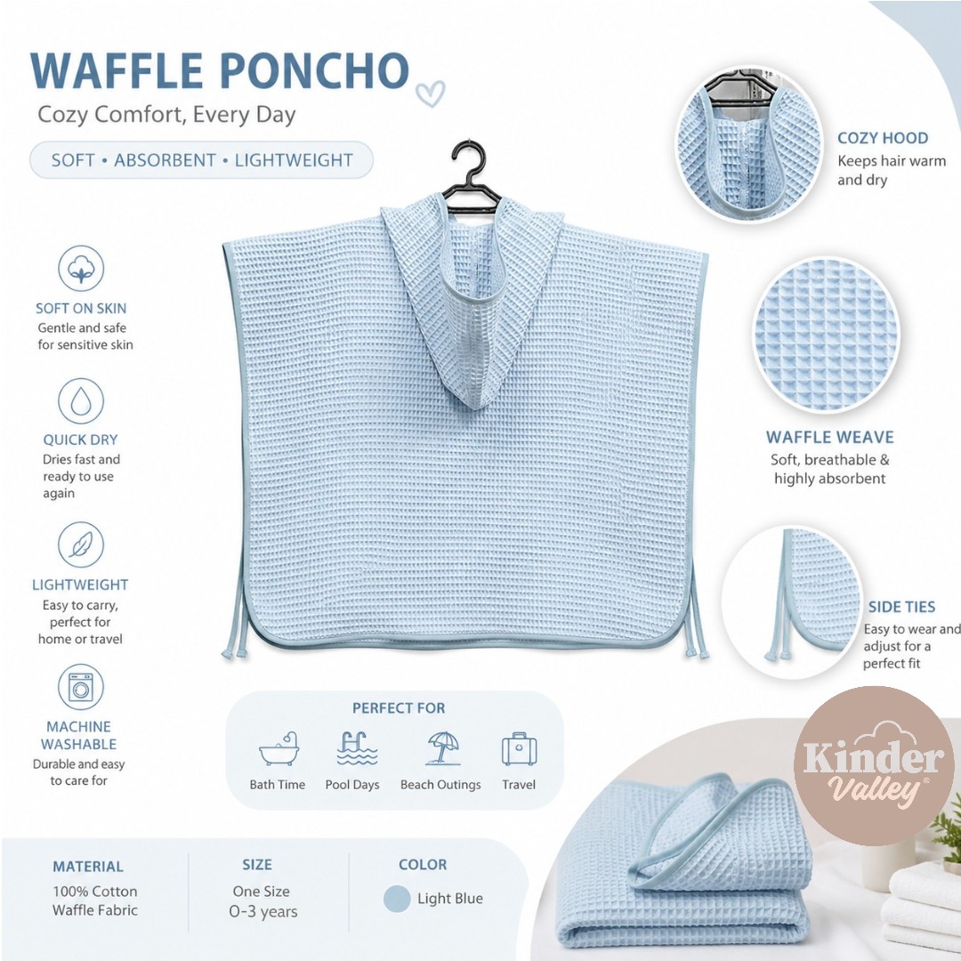 Kinder Valley - Cotton Waffle Poncho - Blue_1-3Y