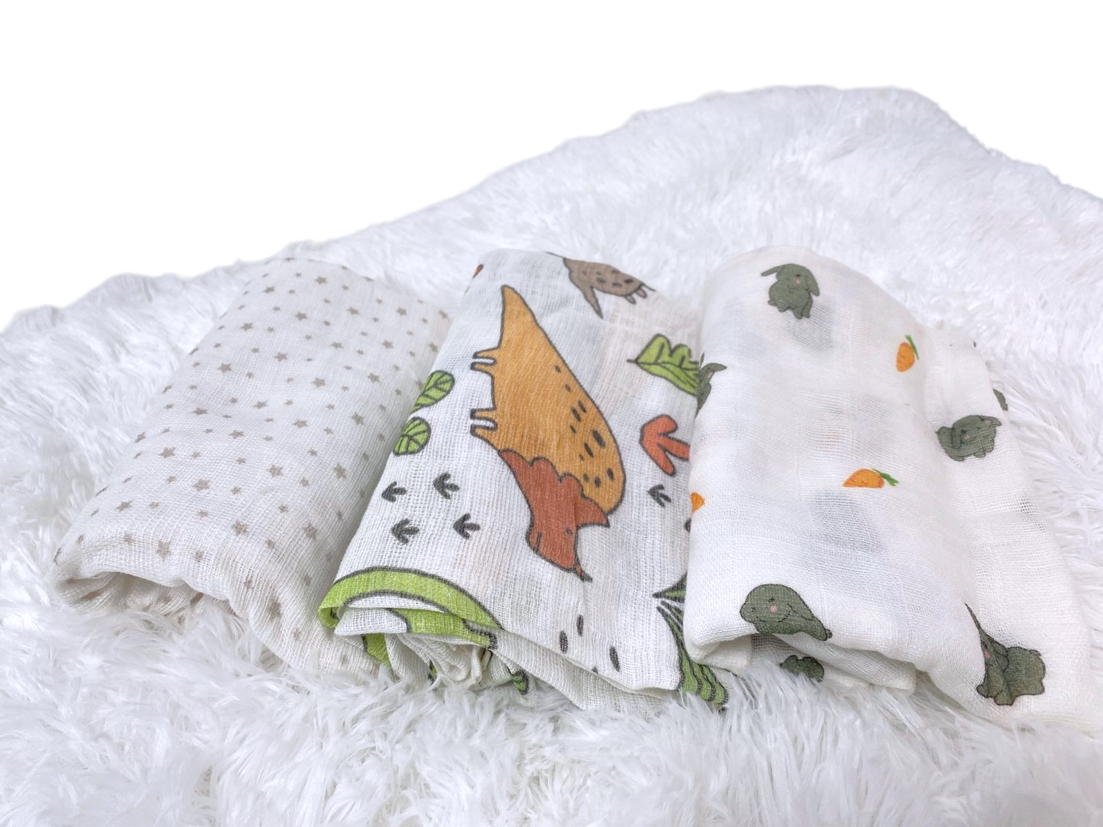 Kinder Valley - Muslin Blanket Set – Pack Of 3 - Bunny and Dino  and Star