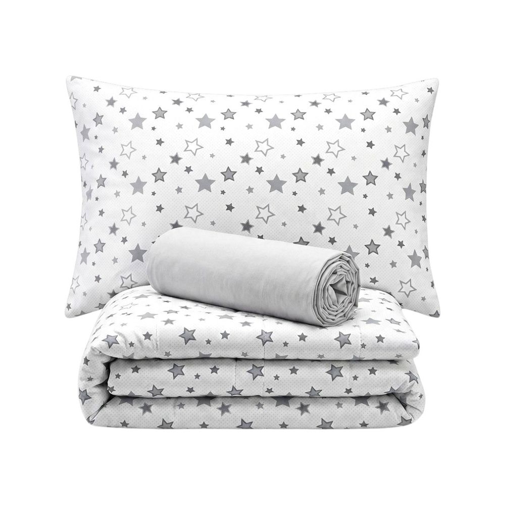 Kinder Valley - Star Print Toddler Comforter Set - White/Silver - 5 Pcs