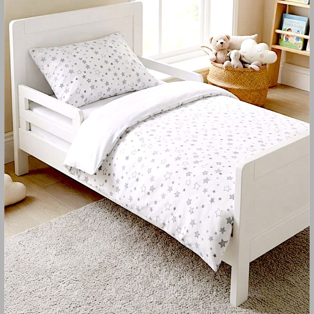 Kinder Valley - Star Print Toddler Comforter Set - White/Silver - 5 Pcs
